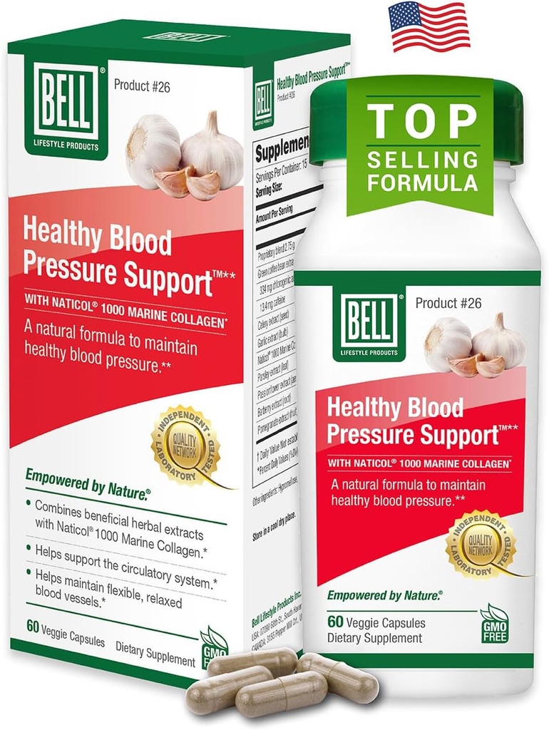 Bell Sund Blood Pressure Support ™ Unique Blend - Natural Blend of Green Coffee Bean Extract, Hvidløg & Selleri Seed Extract Supplements - 60 kapsler, Vegan, Non- GMO