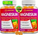 Magnesium Gummier for voksne med Glycinat, Citrate & l- threonat, Ashwagandha, High Absorption Triple Magnesium Complex til hvile, afslapning, muskler, ben - 120 Gummies