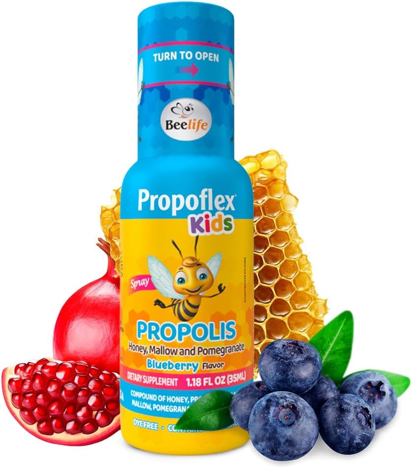 Beelife Bee Propolis Extract, Propolis Throat Spray for Kids - Propolis, Honning, Mallow, Pomegranat - Natural immunforsvar & Sore Throat Relief, No Sugar - Blueberry Flavor - (35ml / 1-Pack)