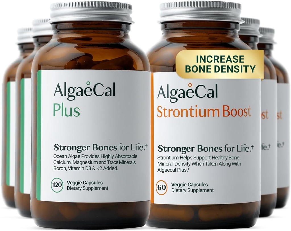 ALGAECAL - Bone Builder Pack til bone densitet, Klinisk understøttet Plant baseret Calciumtilskud & Strontium, Vitamin K2, D3, Magnesium & 16 Minerals, 3- Måned Supply, Made in USA