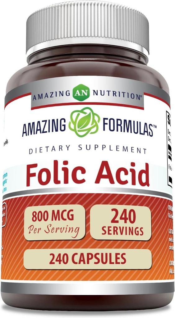 Amazing formulas folinsyre (vitamin B9) 800 Mcg Supplement # 124; Kapsler # 124; Non- GMO # 124; Gluten- fri # 124; Lavet i USA (1 pakke # 124; 240 Tæl)