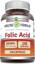 Amazing formulas folinsyre (vitamin B9) 800 Mcg Supplement # 124; Kapsler # 124; Non- GMO # 124; Gluten- fri # 124; Lavet i USA (1 pakke # 124; 240 Tæl)