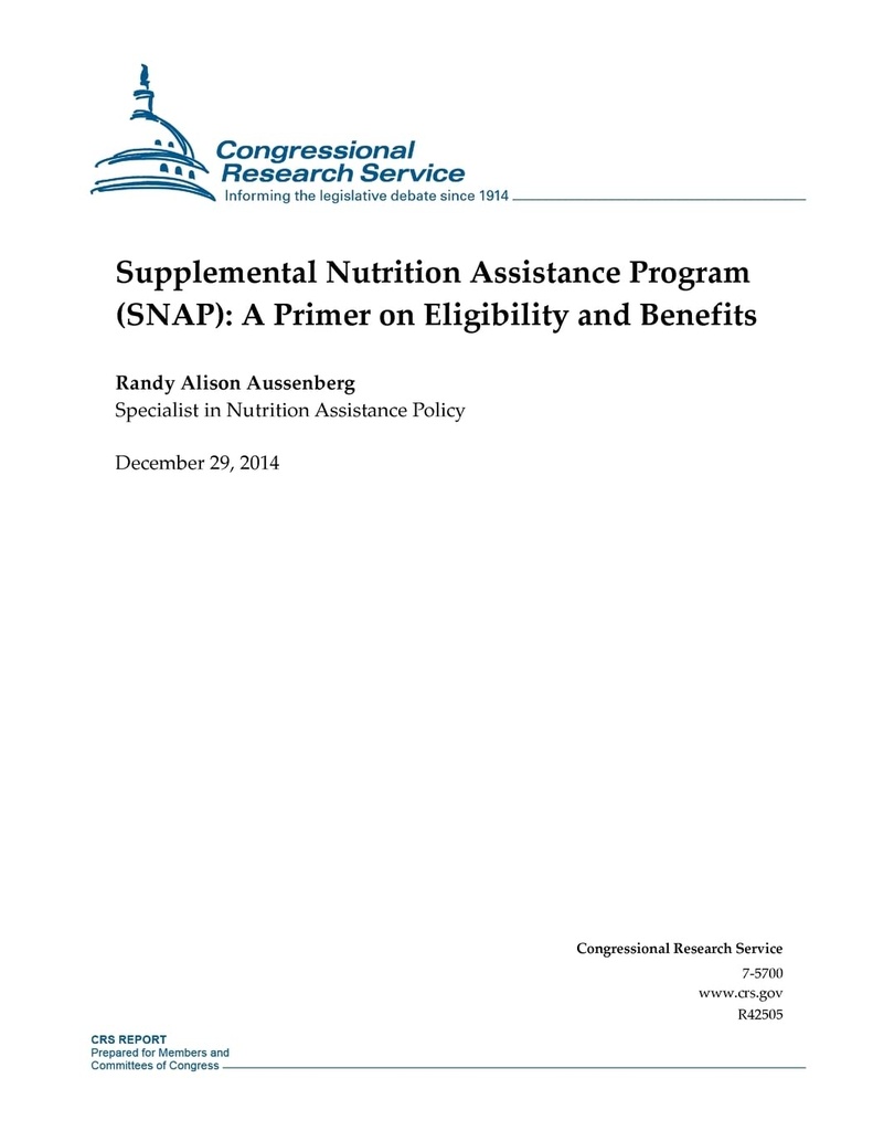 Supplerende Nutrition Assistance Program (SNAP): En Primer om støtteberettigelse og fordele (CRS rapporter)