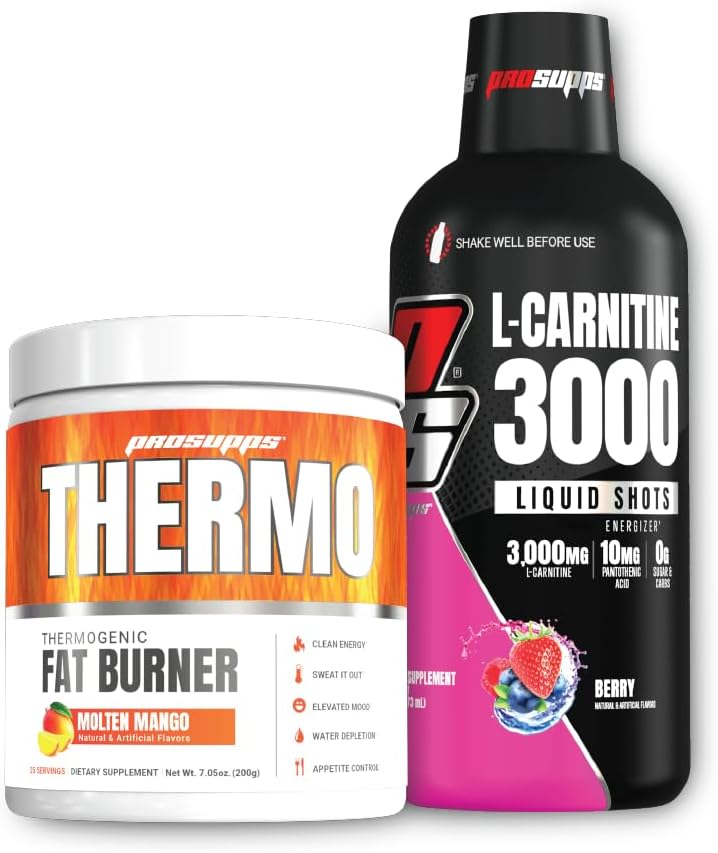 PROSUPPS Thermo Fat Burning Thermogent Powder Molten Mango og 3000 L- Carnitin Berry - Vægt Management og Pre Workout - Energi, Mood, Appetite Control