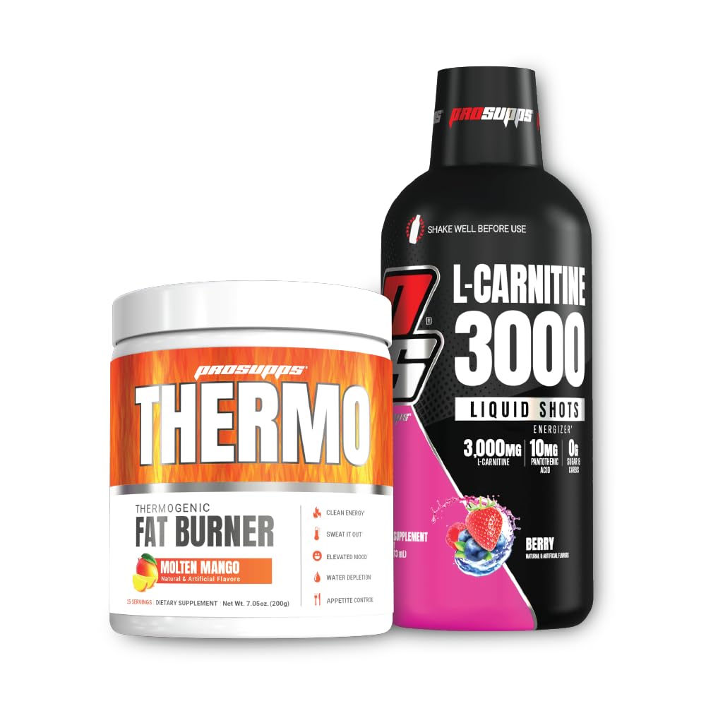 PROSUPPS Thermo Fat Burning Thermogent Powder Molten Mango og 3000 L- Carnitin Berry - Vægt Management og Pre Workout - Energi, Mood, Appetite Control