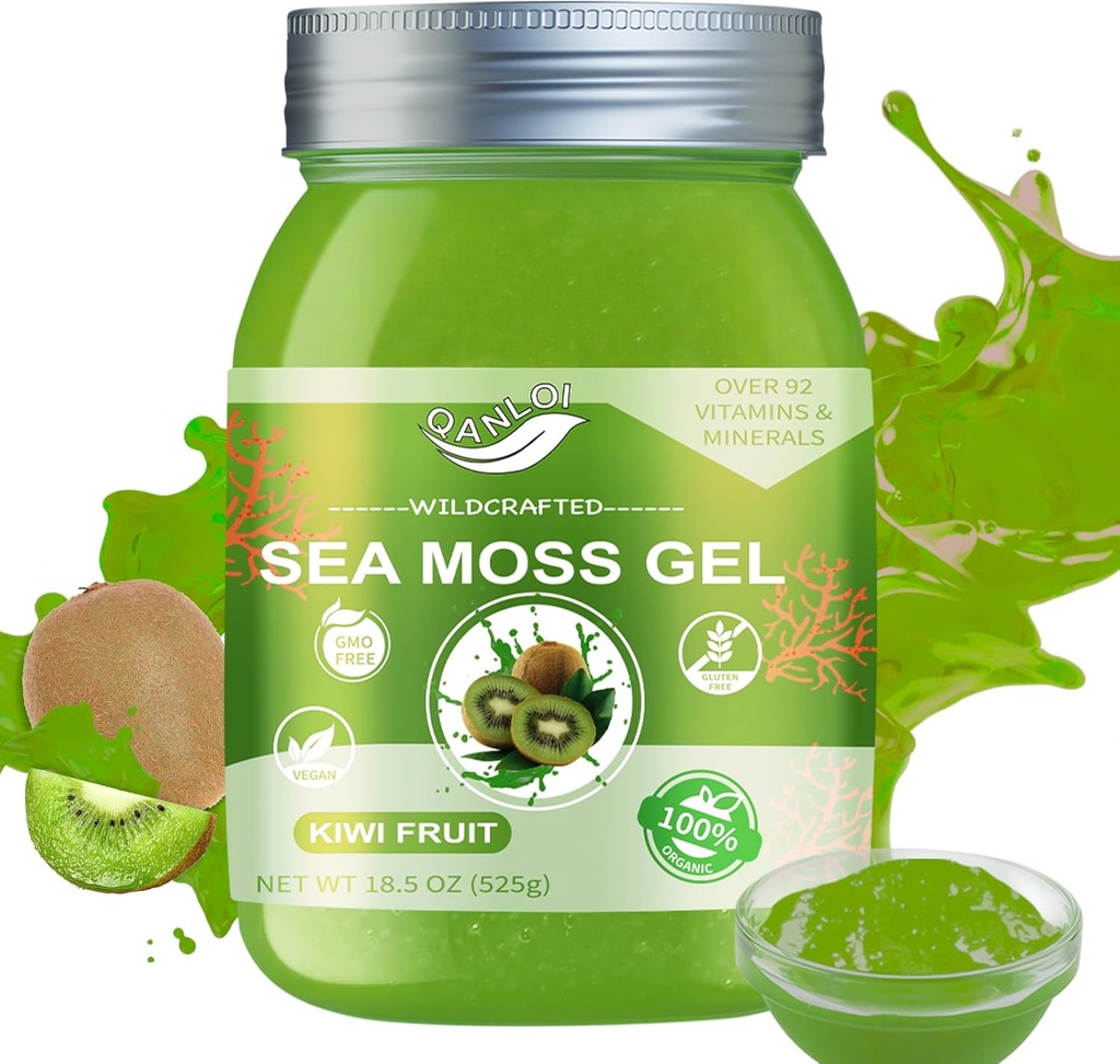 Organic Sea Moss Gel, 18.5 OZ Irish Seamoss Gel Made with Real Fresh Fruit, Gluten- Free & Vegan Friendly & Non- GMO Superfood with All Natural Essential Vitamin, Minerals (Kiwi Fruit)