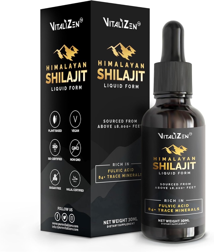 Shilajit Pure Himalayan Organic Drops # 124; 100% Natural Liquid Shilajit Drops # 124; for Detox, immunstøtte, energi # 124; Himalayan Shilajit Liquid Drops "med Fulvic Acid og Trace Minerals # 124; 30ml