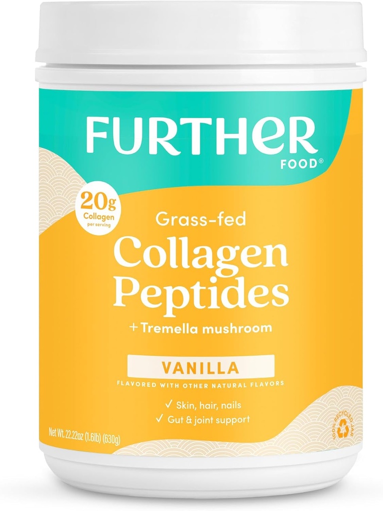 Yderligere mad vanilje collagen peptider pulver, grassefed Pasture- forhøjet hydrolyseret type 1 & 3 protein, Gut sundhed + fælles, hår, hud, negle, Paleo Keto sukker- fri 22.22 oz