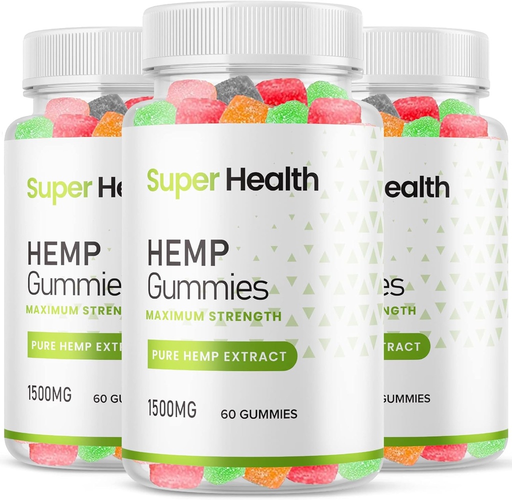 (3 Pack) Super Health Hamp Gummies - Official Formel - Super Health Gummies Ekstra Styrke med 25mg Per Gummy og 1500mg per flaske, Assorterede Arme Gummies Maksimal Styrke Ny 2023 (180 Gummies)