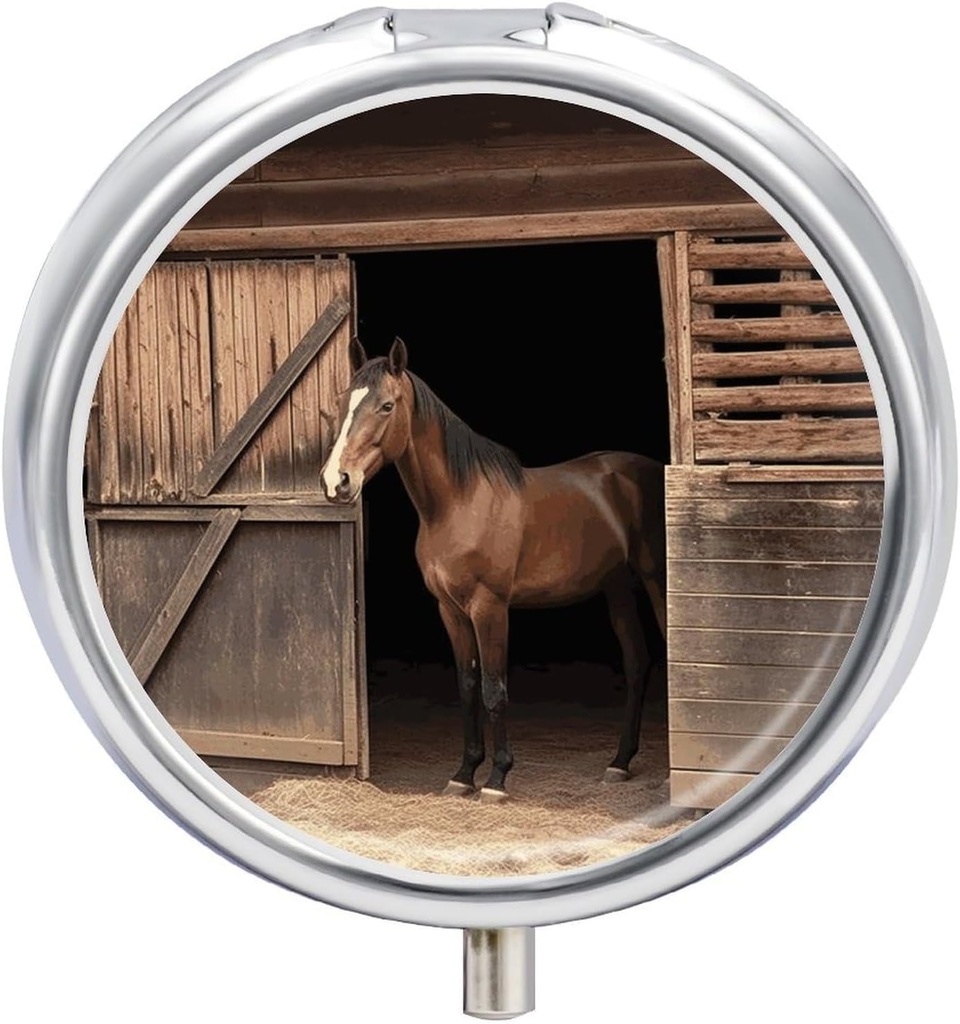 Runde pill sag 3 Segment Barn Horse Pill Box Mini Medicine Pill Organizer Portable rejse Pillbox til Pocket Purse Metal Pill Container til Vitaminer Fish Oil Kosttilskud