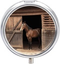 Round Pill Case 3 Compartment Barn Horse Pill Box Mini Medicine Pill Organizer Portable Travel Pillbox for Pocket Purse Metal Pill Container for Vitamins Fish Oil Supplements