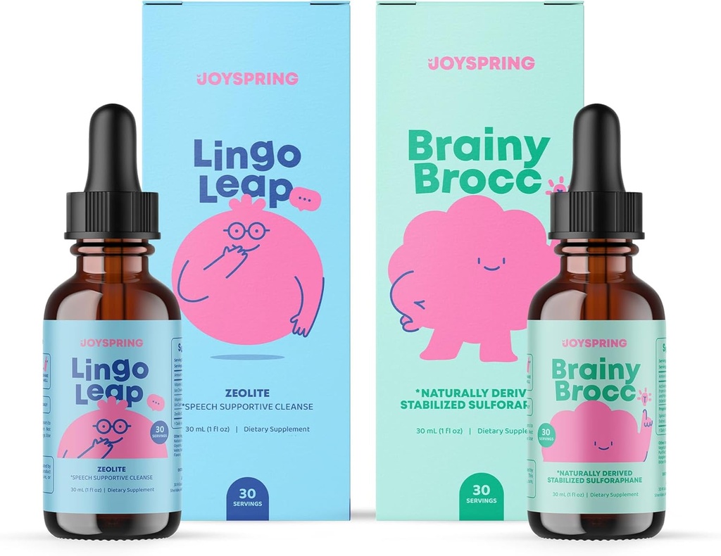 JoySpring BrainyBrocc & LingoLeup Drops Bundle 124; Kids Vitaminer naturligt sourced, Non- GMO, Non- Alkoholic Liquid Formel, Immunity Health Support