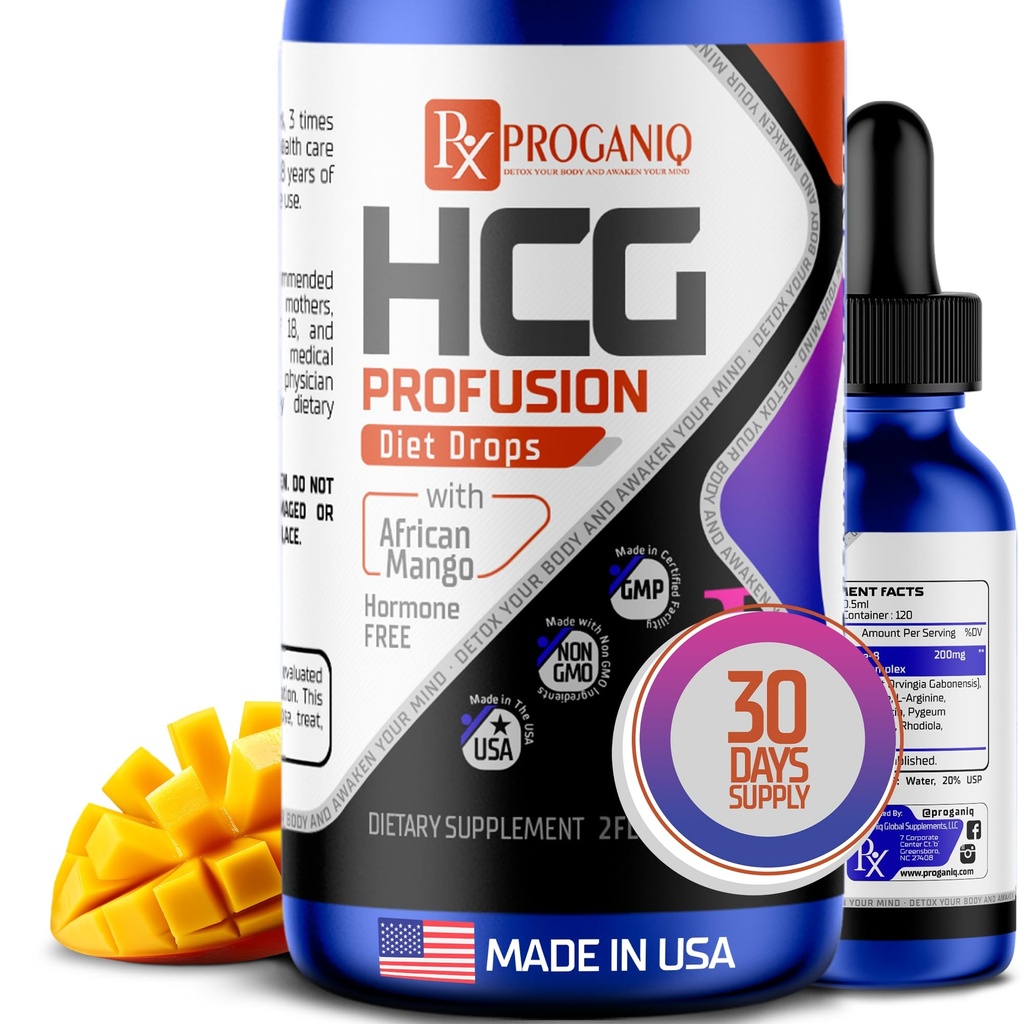 X PROGANIQ Profusion HCG Drops - Advanced Weight Management Formel med African Mango - Hormone Free Drops for Women & Men - Lavet i USA - HCG Drops for Weight Management - 30 dages levering