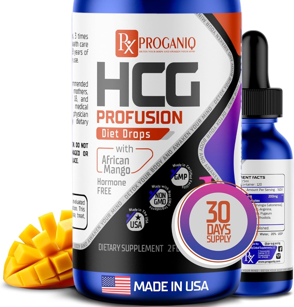 X PROGANIQ Profusion HCG Drops - Advanced Weight Management Formel med African Mango - Hormone Free Drops for Women & Men - Lavet i USA - HCG Drops for Weight Management - 30 dages levering