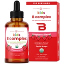 NutraChamps Vitamin B Complex for Kids, B1, B2, B3, B6, B7, B9 & Methyl B12, Kids B Complex Liquid Drops Supplement, Energy, Focus, Metabolisme, Natural Berry, 120 Servering, 4 Måned Supply