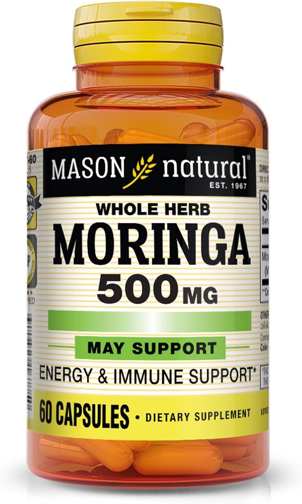 MASON NATURAL Moringa 500 mg - Understøtter energi Metabolisme og inflammatorisk respons, antioxidant immunsupportursupplement, 60 kapsler