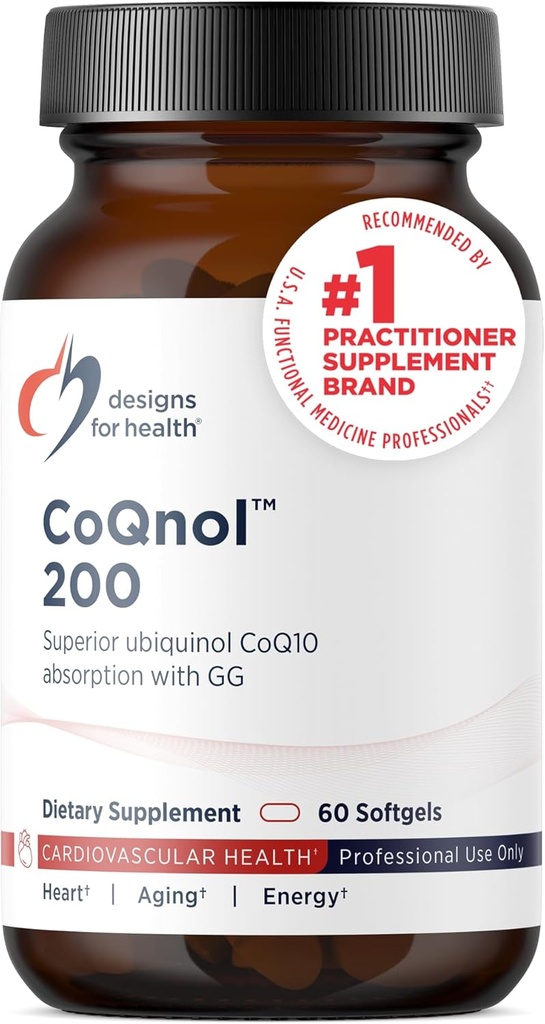 Designs for Health CoQnol 200mg - CoQ10 Ubiquinol with Superior Bioavailability + Exclusive Absorption Technology - Double CoenzymeQ10 Boost with GG - Heart, Healthy Aging + Cell Support (60 Softgels)