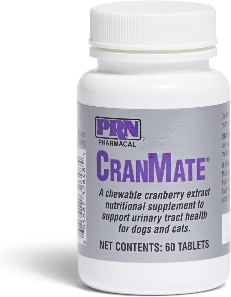 PRN Pharmacal CranMate Cranberry Supplement - Chewable Cranberry Extract Ernæringstilskud til hunde & katte - Cranberry Urinary Tract Health - 60 Chew Tabs