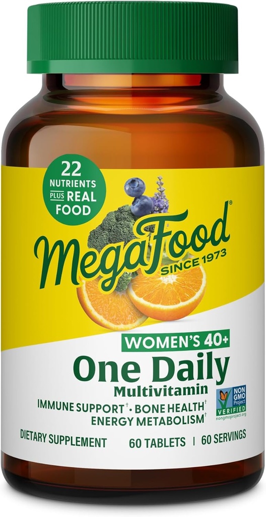 MegaFood Women 's 40 + One Daily Multivitamin for Women - med vitamin B12, B6, C, D, Zink & Iron - Plus Real Food - Immunstøtte - Knoglesundhed - Non- GMO - Vegetar - 60 Tabs