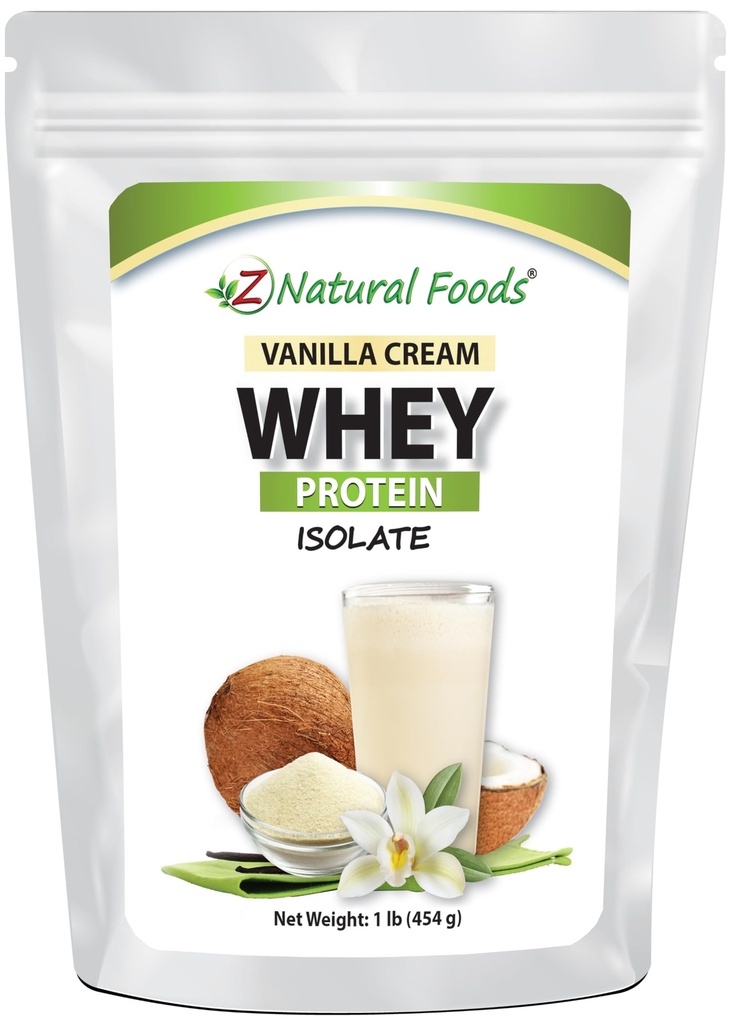 Z Naturlige fødevarer Vanilla Cream Whey Protein Isolate, Nutrition- Rich, Flavorful Protein Powder for Heart Health and Immunity, Great in Tea, Coffee, Smoothie, Non-GMO, Gluten- Free, Kosher, 1 LB.
