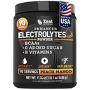 Zeal Naturals Electrolyte Powder Recovery Drink (90 Servings MSD 124; Peach Mango) w 0 Sugar + BCAAs + B- Vitaminer Electrolyte Supplement w Kalium Zink & Magnesium for Hydration - Keto Electrolytes