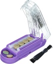 Pill Cutter til flere piller ad gangen, Pill Cutter Splitter til små og små piller, Pill Cutter til små eller store piller, Pill Splitter med skjult Sharp rustfrit stål klinge (lilla + klar)