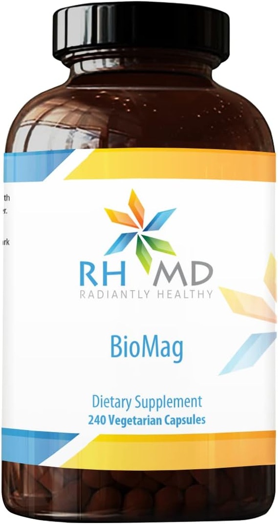 RHMD BioMag - 360mg chelateret Magnesiumtillæg - Højt biotilgængeligt Mag til at understøtte energi, Knoglesundhed + muskel Inddrivelse - (240 vegetariske kapsler)