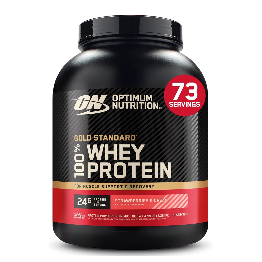 Optimum Nutrition Gold Standard 100% Whey Protein Powder, Jordbær & Cream, 5 Pund (Packaging May Vary)