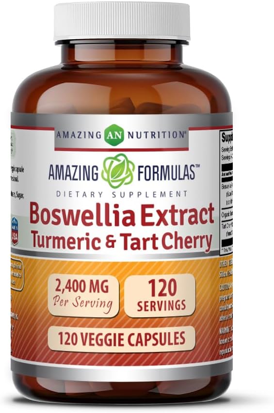 Amazing Formulas Boswellia Extract Gurkemeje og Tart Cherry 2400mg Veggie Kapsler 124; Non-GMO-værdi 124; Gluten Free Medic124; Lavet i USA; Ideel til vegetarer (120)