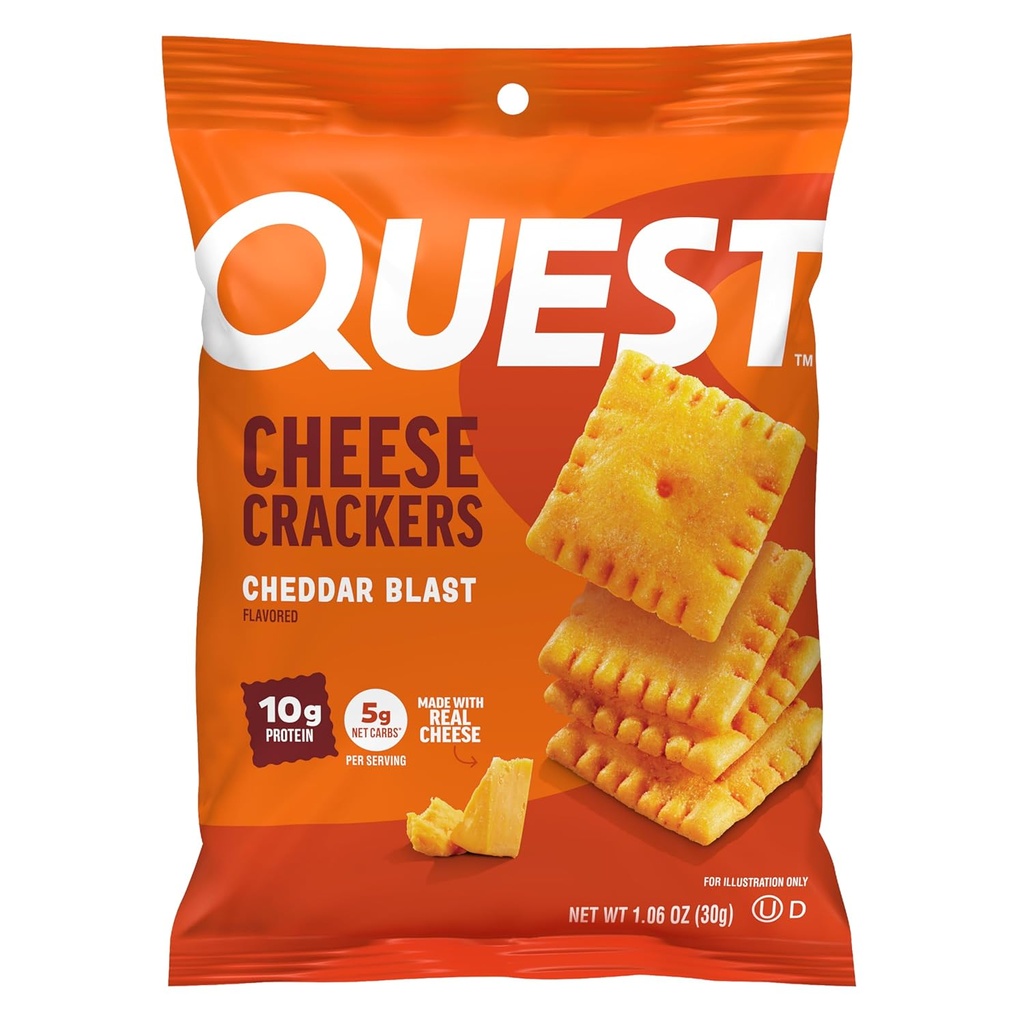 Quest Nutrition Cheese Crackers, Cheddar Blast, 10g Protein, 5g Net Carbs, 1g Sugar, Made with Real Cheese, 12 Packs (1.06 oz bags)