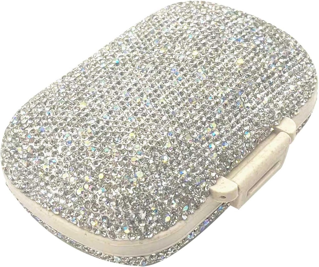 Bling Diamond Pill Organizer med 8 afdelinger, Daily Travel Portable Pill Case Dobbelt Sidet Rhinestone Pill Box til Vitamin / Cod Lever Oil Medicine Kit (sølv)