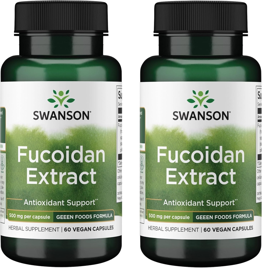 Swanson Maksimum Strength Fucoidan Extract - Herbal Supplement fremme immunsystemet funktion - Naturlig formel støtte Samlet sundhed - (60 Veggie Kapsler, 500mg Hver) (2 Pack)