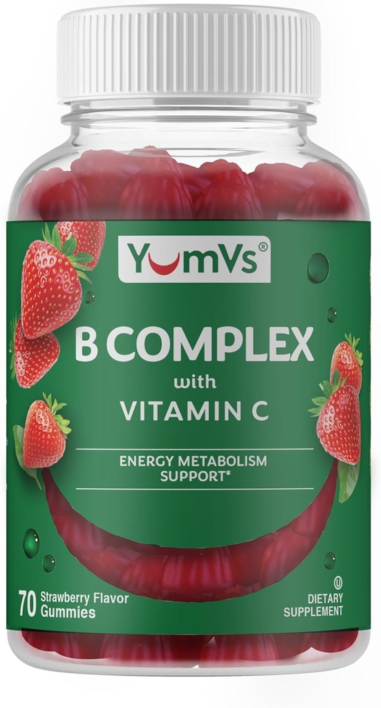 B Complex Gummies with Vitamin C - Great Tasting 1 om dagen Energi & Nervesystemet Støtte til voksne - Vegan, Kosher, Non- GMO Vitamin B Complex Gummies with B12, B6, Niacin & Folinsyre - 70 Tæl