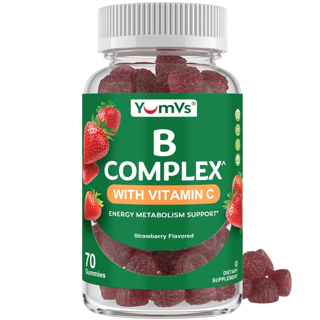 B Complex Gummies with Vitamin C - Great Tasting 1 om dagen Energi & Nervesystemet Støtte til voksne - Vegan, Kosher, Non- GMO Vitamin B Complex Gummies with B12, B6, Niacin & Folinsyre - 70 Tæl