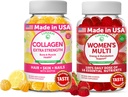 Lunakai Collagen og kvinders Multivitamin Gummies Bundle - Ikke-GMO Anti Aging Kosttilskud med biotin, zink, C-vitamin og E - 100% daglig værdi af 16 essentielle vitaminer og mineraler - 30 dages forsyning
