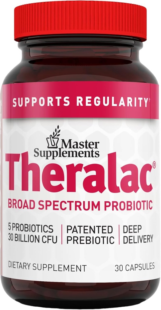 Master Supplements Theralac - 30 kapsler - Multi- Strain Probiotic for Optimal Gut Health + Gas & Bloating Relief - Gluten Free - 30 Serveringer