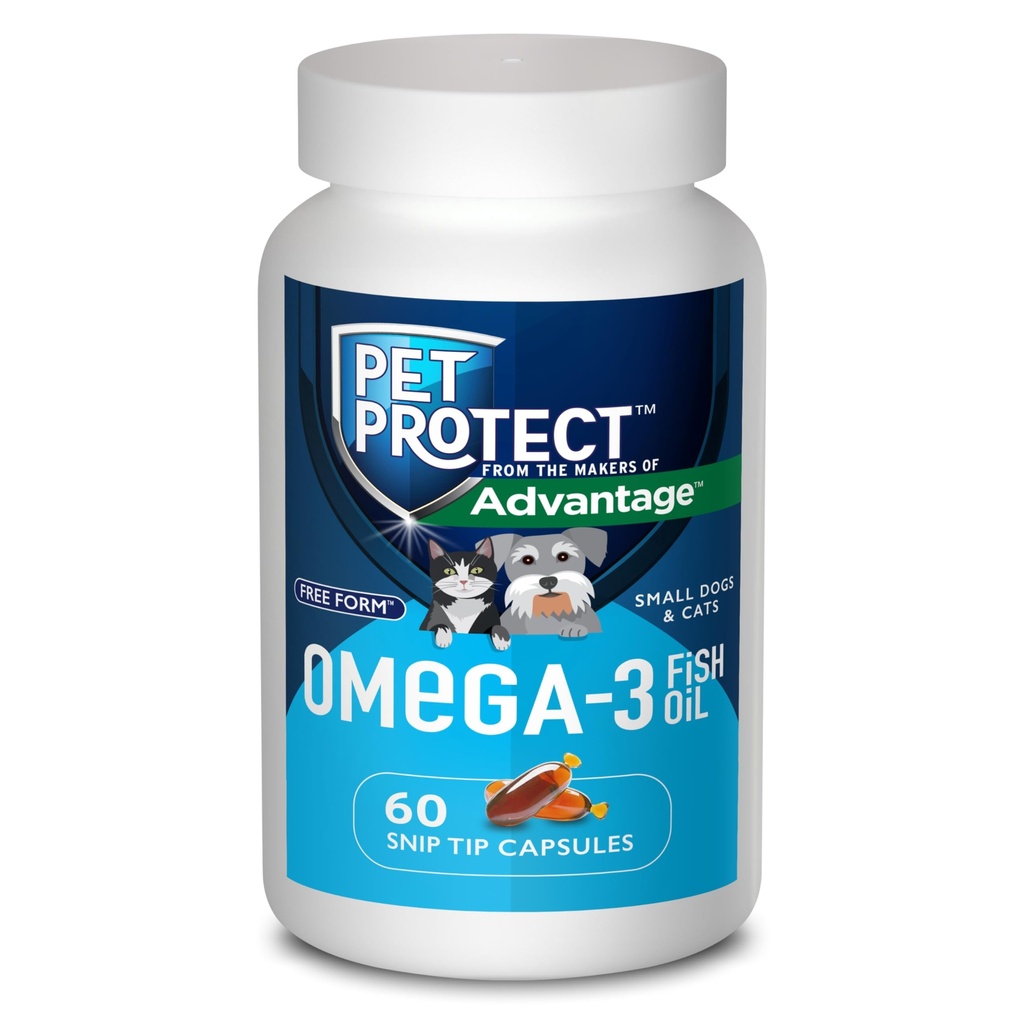 Pet Protect Cat & Small Dog Omega-3 Supplement, Proprietary Free Form Blend, Understøtter en normal Inflammatorisk respons, Snit- Tip kapsler (60 Tæl)