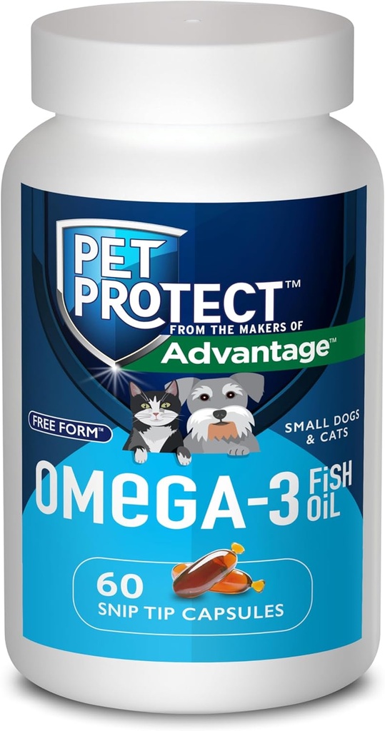 Pet Protect Cat & Small Dog Omega-3 Supplement, Proprietary Free Form Blend, Understøtter en normal Inflammatorisk respons, Snit- Tip kapsler (60 Tæl)