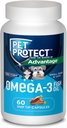 Pet Protect Cat & Small Dog Omega-3 Supplement, Proprietary Free Form Blend, Understøtter en normal Inflammatorisk respons, Snit- Tip kapsler (60 Tæl)