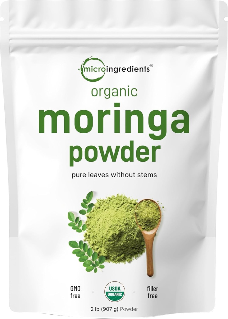 Organic Moringa Oleifera Leaf Powder, 2 Pounds, Rich in Antioxidants and immun Vitamin, Great Superfoods for Moringa Tea, Moringa Drink, Indien voksen, Vegan