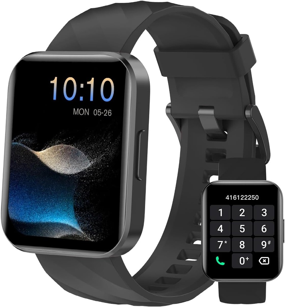 Smart ur (svar / gør opkald), 1.85 "Smart ure til mænd kvinder Digital ur Fitness Tracker med 100 + Sport Modes Heart Rate Monitor til iOS Android Telefoner Vandtæt sort