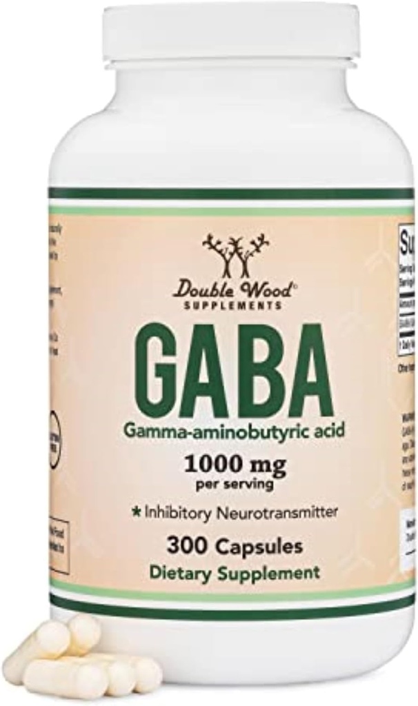 GABA supplement (300 kapsler, 1.000mg per servering) fremmer rolig, afslapning, og støtter søvn (Vegan Safe, Gluten Free, Non- GMO) (Gamma Aminosmørsyre) af Dobbelt Træ