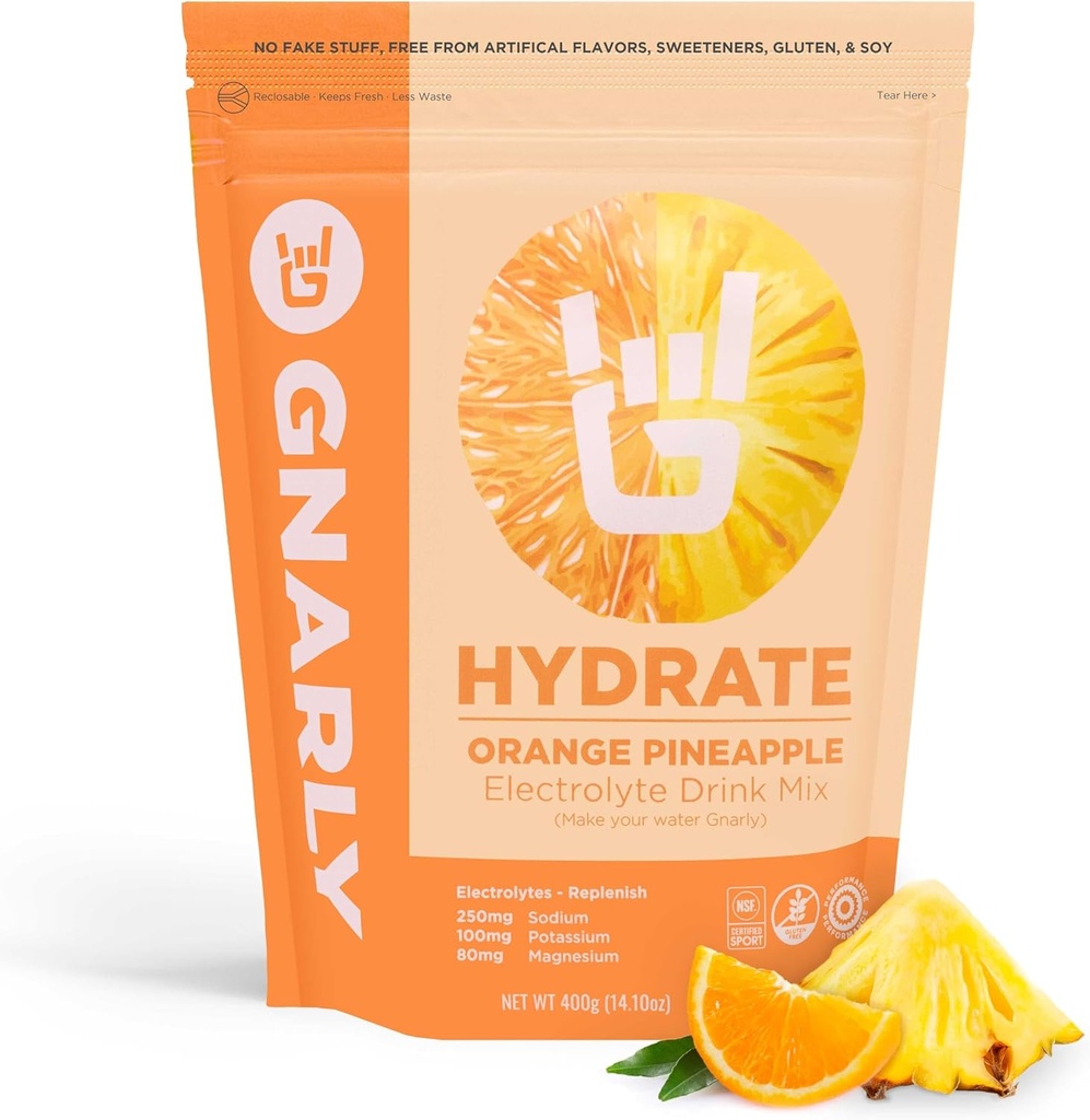 Gnarly Nutrition Hydrate Electrolyte Powder - Orange Ananas øvelse Hydration Drink Mix - NSF Sport Certified - Electrolyte Solution, Performance & Recovery - Orange Ananas, 14.10 oz