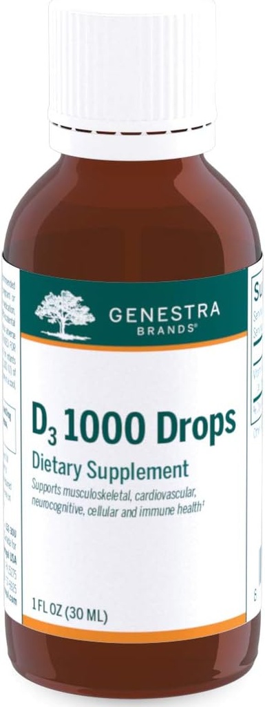 Genestra Brands D3 1000 Drops • 124; Flydende D-vitamin Supplement • 124; 1 fl. oz.