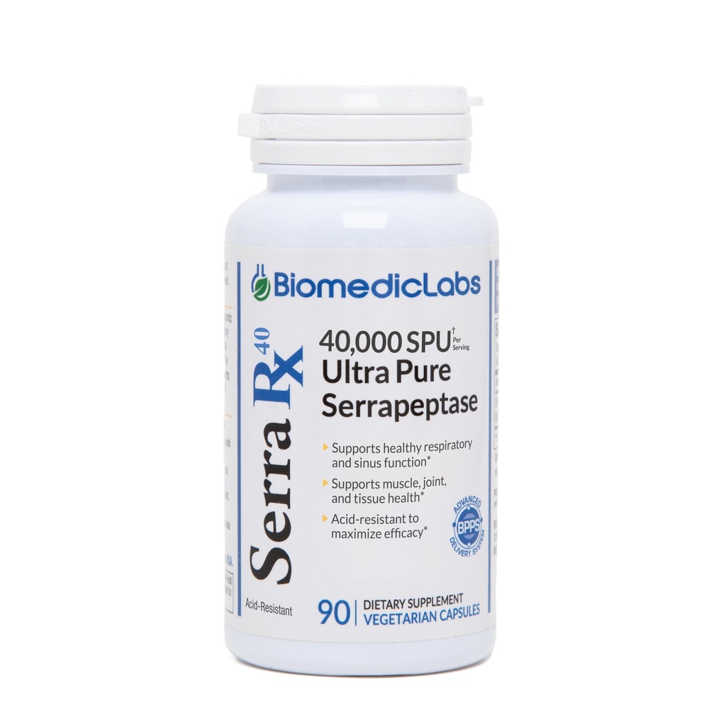Serra-RX 40.000 SPU Serrapeptase - Acid- resistent Proteolytisk systemisk enzym, Non- GMO, Gluten Free, Vegan, 90 Veg Kapsler