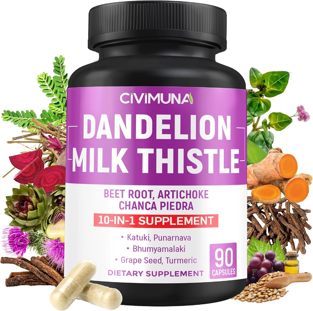 Dandelion Root Kapsler med Mælkefod, Mælketidsel, Beet Powder og mere - 90 Kapsler til 3 Måneders Tilgang
