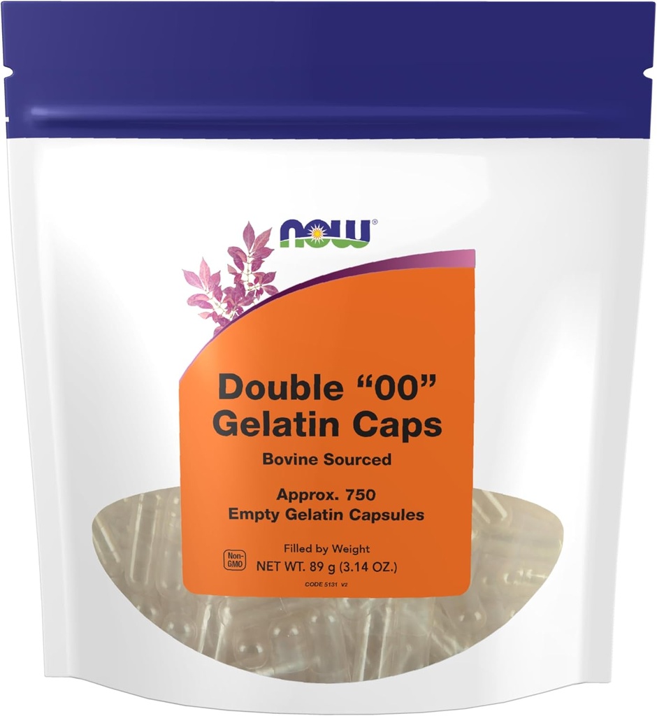 Now Foods Supplements, Tomme Gelatine Kapsler, Dobbelt "00", Bovine Sourced, Fyldt med vægt, 750 Gel Kapsler