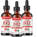 LIQUIDHealth USDA Organic Methyl Vitamin B12 Methylcobalamin Flydende dråber med tærte Cherry Juice - Boost Energy, immunstøtte, Forbedre hukommelse & koncentration - USA Made, Vegan, Non- GMO (3 Pack)