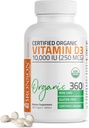 Bronson vitamin D3 10. 000 IE (250 mcg) Certificeret økologisk højpotens D- vitamin D tillæg, 360 tabletter
