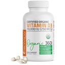 Bronson vitamin D3 10. 000 IE (250 mcg) Certificeret økologisk højpotens D- vitamin D tillæg, 360 tabletter